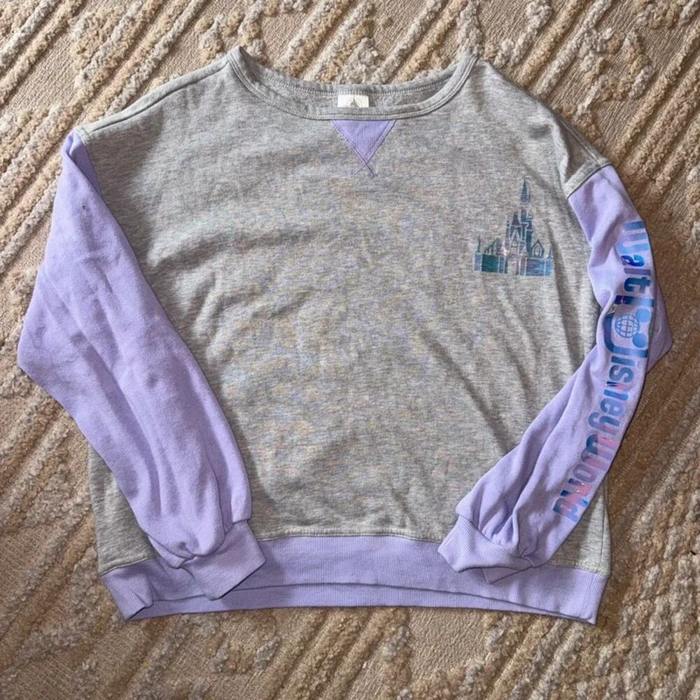 Official Walt Disney World Holographic Color Block Sweatshirt Grey Purple Large